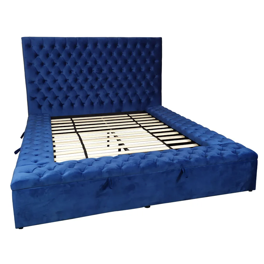 2020 Factory Direct Upholstered Modern Storage Velvet Fabric Bed Wood Camas Queen King Size Bed For Hotel