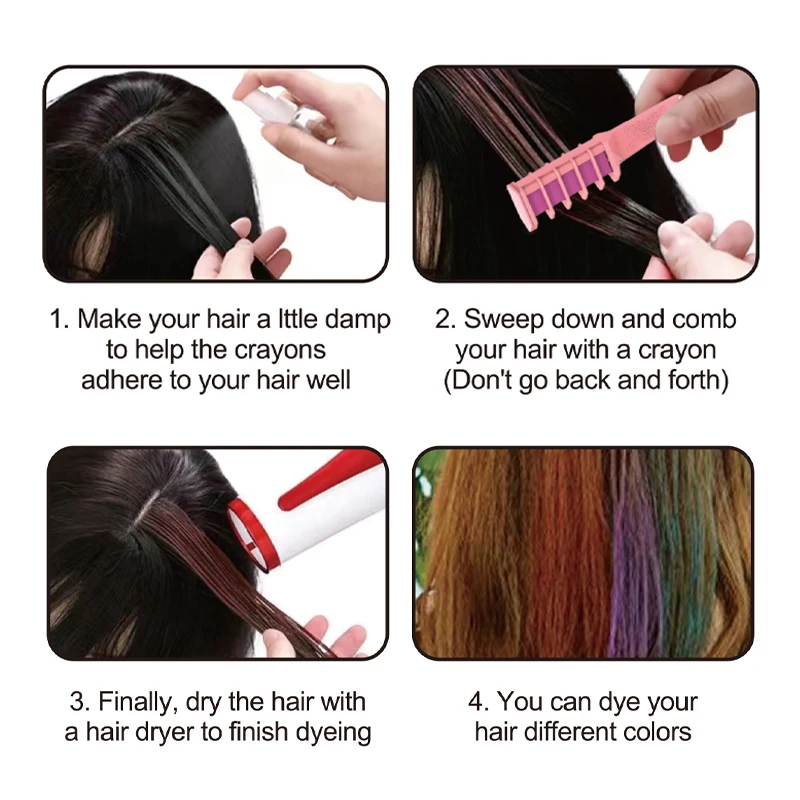 QS New Design Kids Fashion Make-Up Toys 3 Style Children Gift Girl Easy Operation 6 Colors Temporary Hair Chalk Coloring Toys