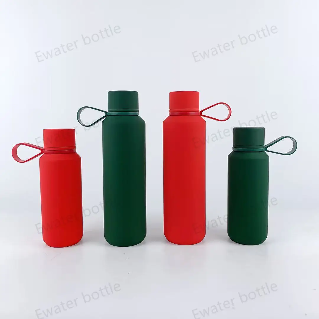 Ready to Ship 20oz 12oz  Stainless Steel Flask with Silicone Rope Christmas Color Custom Logo Vacuum Bottle Rubber Paint