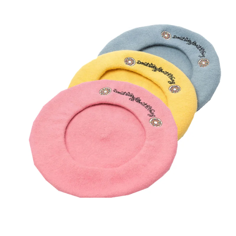 Custom Embroidery Logo Plain New Pattern Wool Beret Painter Hat Ladies Fashion Embroidered French Beret Hat For Women