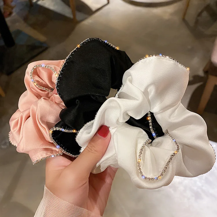 
Barlaycs Designer Korean Winter Elastic Hair Ties Solid Color Silk Satin Scrunchies For Women and Girls Accessories 