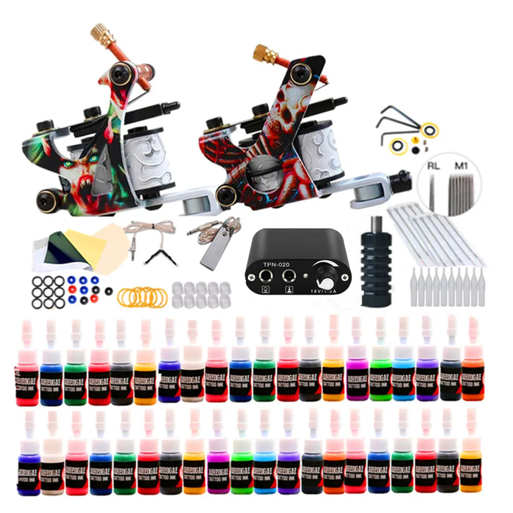Hot Selling Full Tattoo Set Tatoo Machine Guns Black Power Supply Complete Tattoo Kit for Beginners