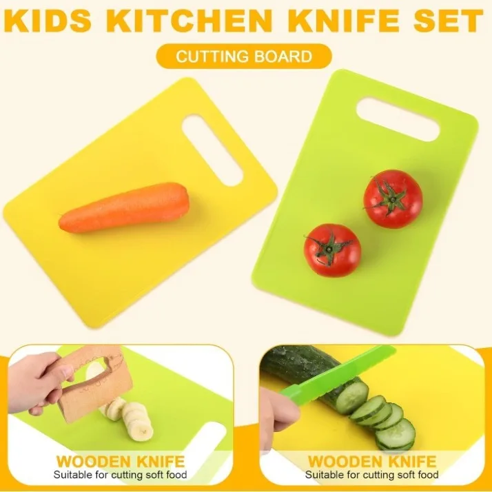 14 Pcs Safe Toddler Plastic Knives Multifunctional Kitchen Set with Cleaning Tools for Kids Kitchen Safety Knife Set