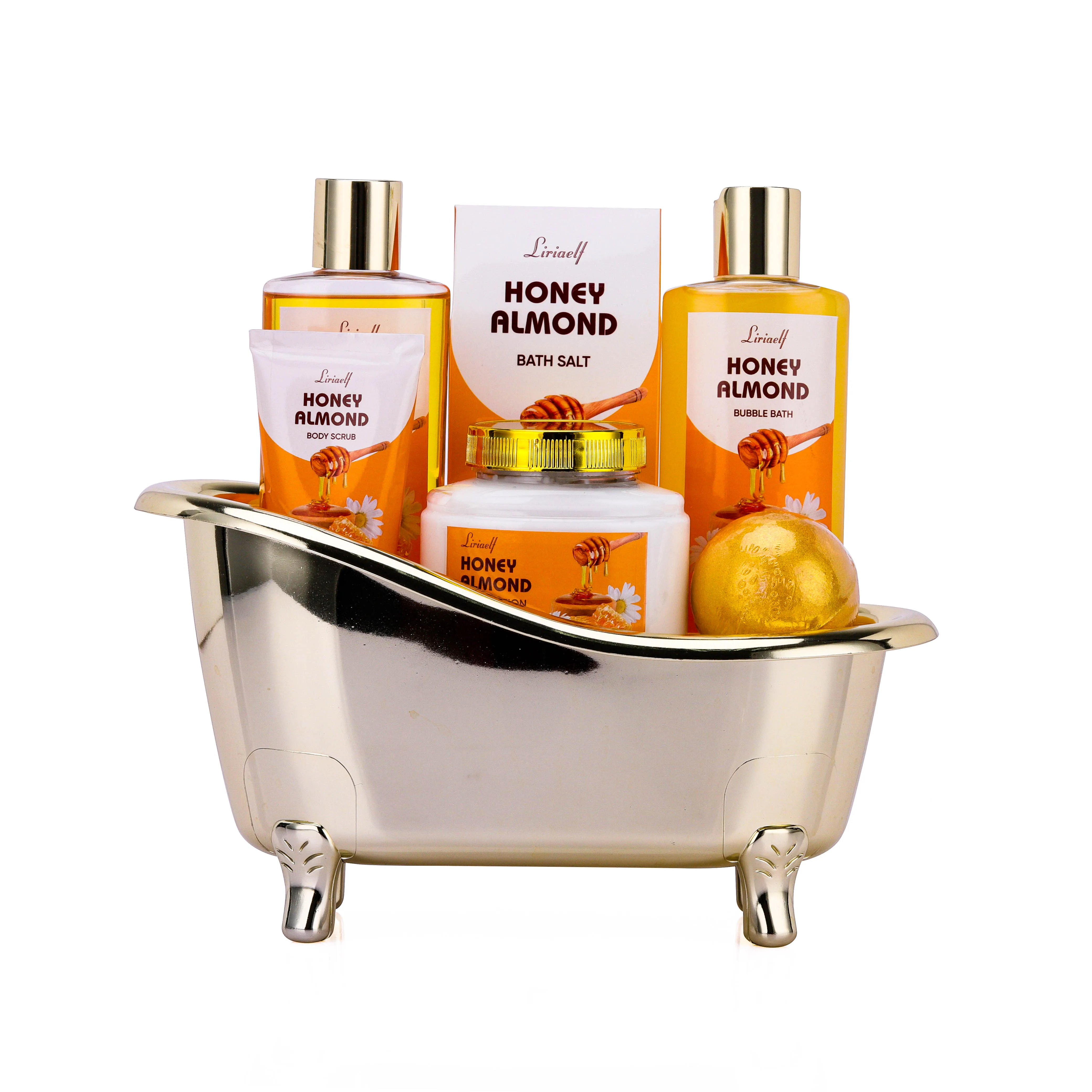 Wholesale bath tub design honey almond shower gel bubble bath body lotion scrub spa gift sets for women