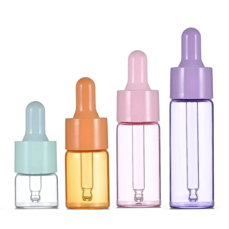 1ml/2ml/3ml/4ml/5ml colorful mini small travel dropper bottle sample vials essential oil glass bottle