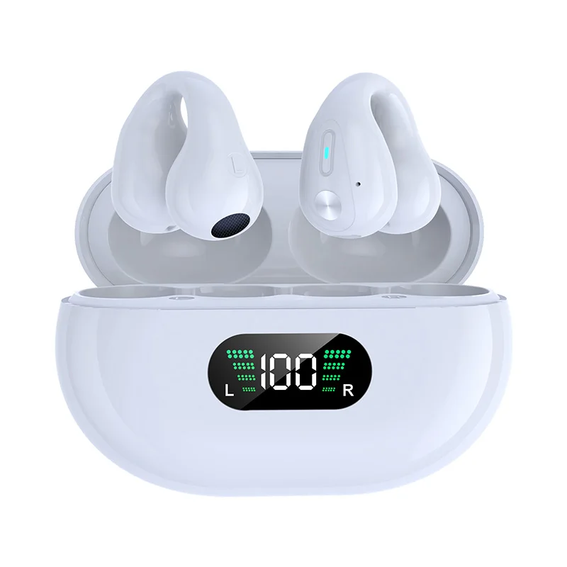 TWS Q80 Wireless Headphones Bluetooths 5.3 Bone Conduction Earphones Earclip Design Touch Control LED Earbuds Sports Headset