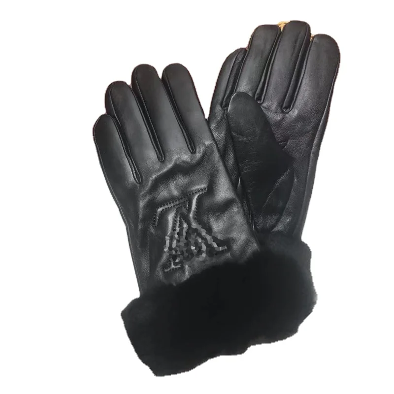 Fashion Ladies Sheep Leather Gloves Touch Screen Rex Rabbit Plush Brand Winter Warm Luxury Genuine Leather