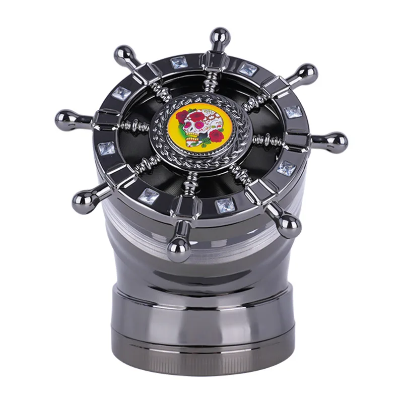 Wholesale Zinc Alloy Rotary Rudder Tobacco Grinder 4 Layers Metal Smoking Accessories Smoke Herb Grinder Tobacco Herbal Grinder