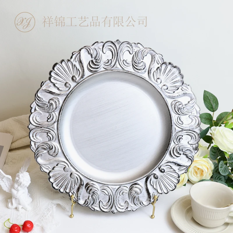 Modern Vintage Decorative Charger Plates Black Banquet Plastic Dish Dishes Sustainable Wedding Supplies for Parties