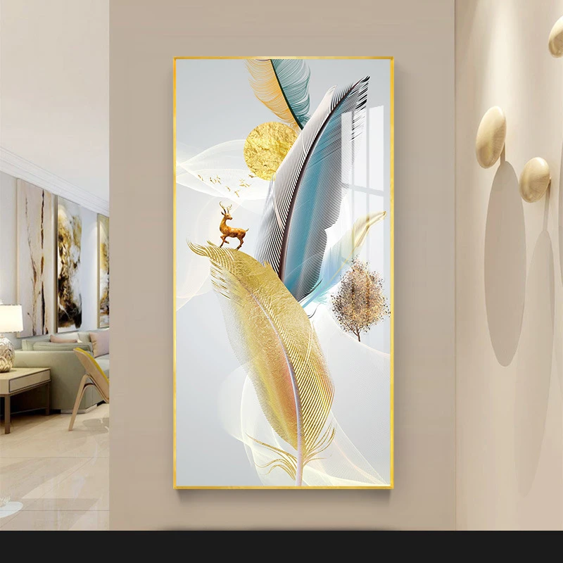 Wholesale porch decorative painting Feather and deer Wall Art Crystal Porcelain Painting home decoration