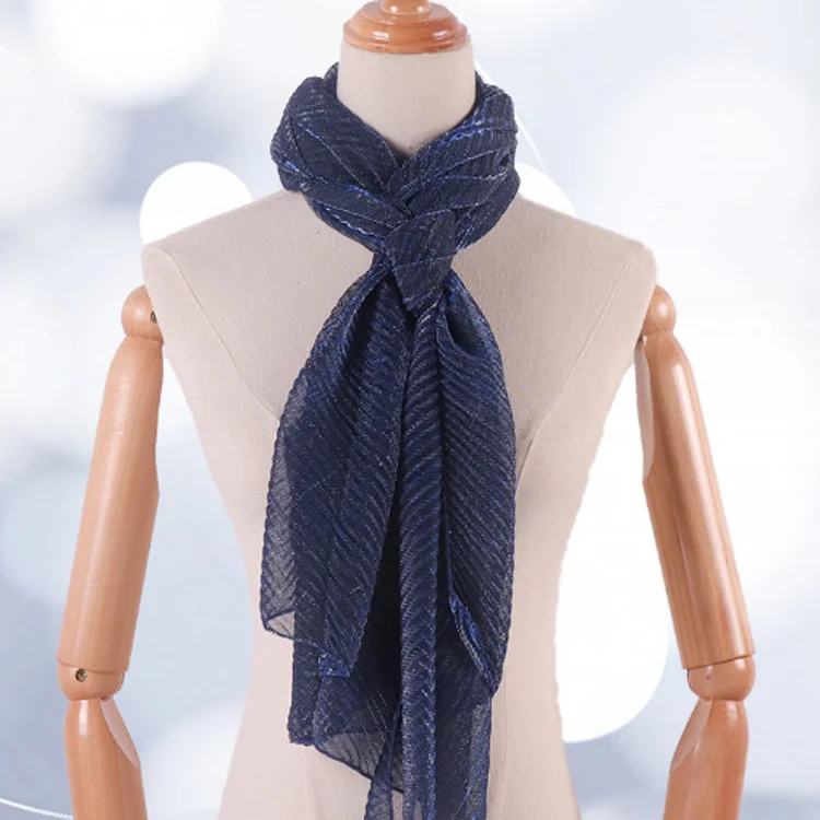 F-2659 fashion high quality lace breathable silver silk wrinkle scarf women muslim shawls turban long scarves muslim hijab