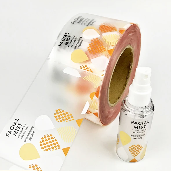 Bopp Plastic Film Cosmetic Clear Jar Etiquettes Packaging Transparent Labels Vinyl Sticker Roll White Print On Clear labels