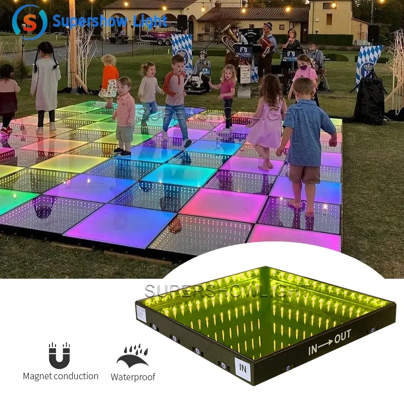 Hot Sale Wedding Dance Floor Panel Magnetic 3D Mirror Glass Piste De Danse Lumineuse Led