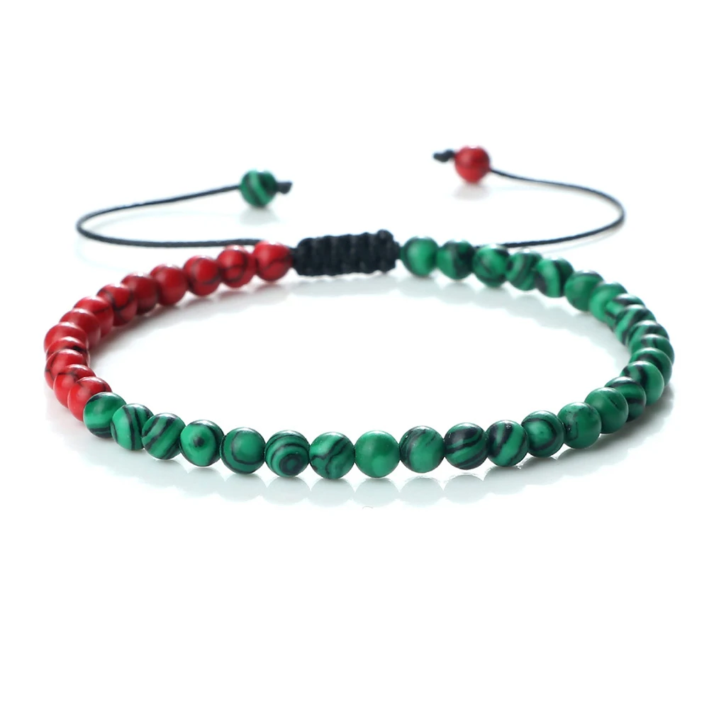 New Designer Fashion Jewellery 4mm 6mm Custom Country Palestine Flag Beaded Stone Bracelet for Men Women