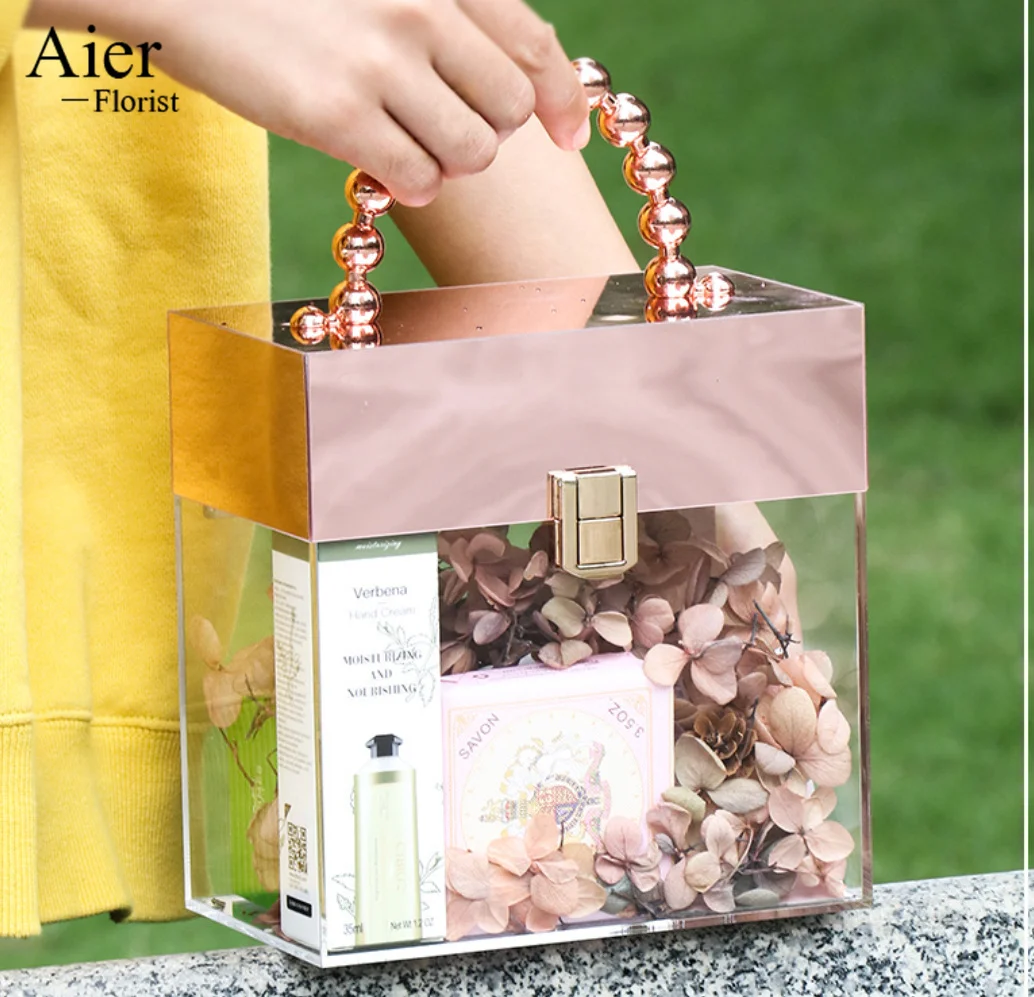 Aierflorist Transparent Acrylic  gift box candy gift packaging box wedding box