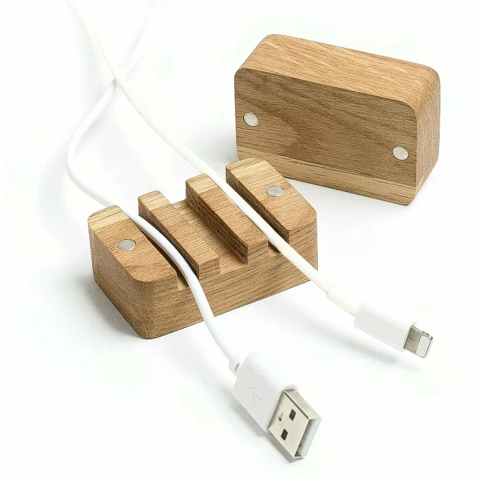 Magnetic wooden cable management box desktop charge cords organizer