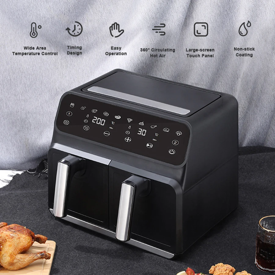 Professional 4L+4L Large Capacity 8 Liters Air Fryer De 8L Dual Drawer Zone Smart Square Air Fryers with Two Basket
