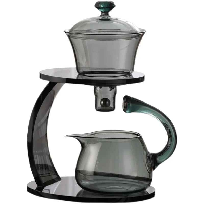 Glass Tea Set Magnetic Water Diversion Rotating Cover Bowl Semi_Automatic Tea Maker Lazy Kungfu Drip TeaPot tray and clear