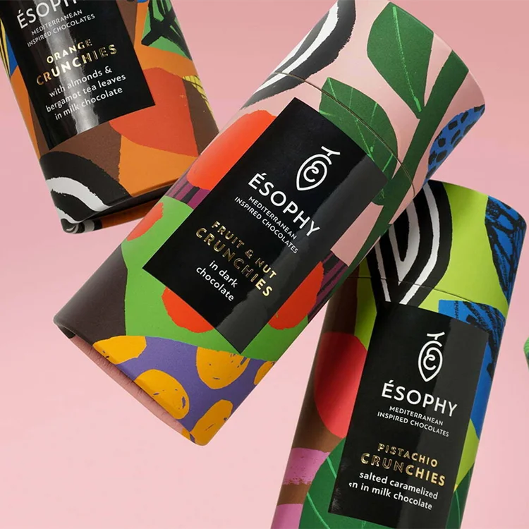 Moisture Proof Chocolate Lollipops Candy Paperboard Packaging Airtight Food Container Cylinders