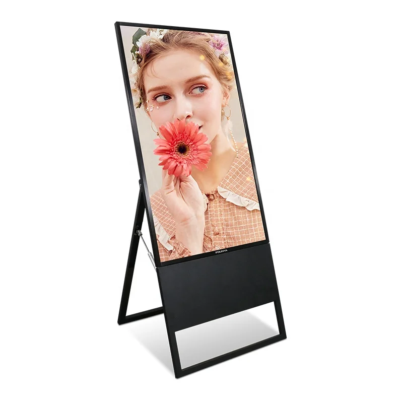 Advertising E-Poster Monitor Floor Stand Retail LCD Display Screen Shopping Mall Portable Digital Signage Screen With Wheels