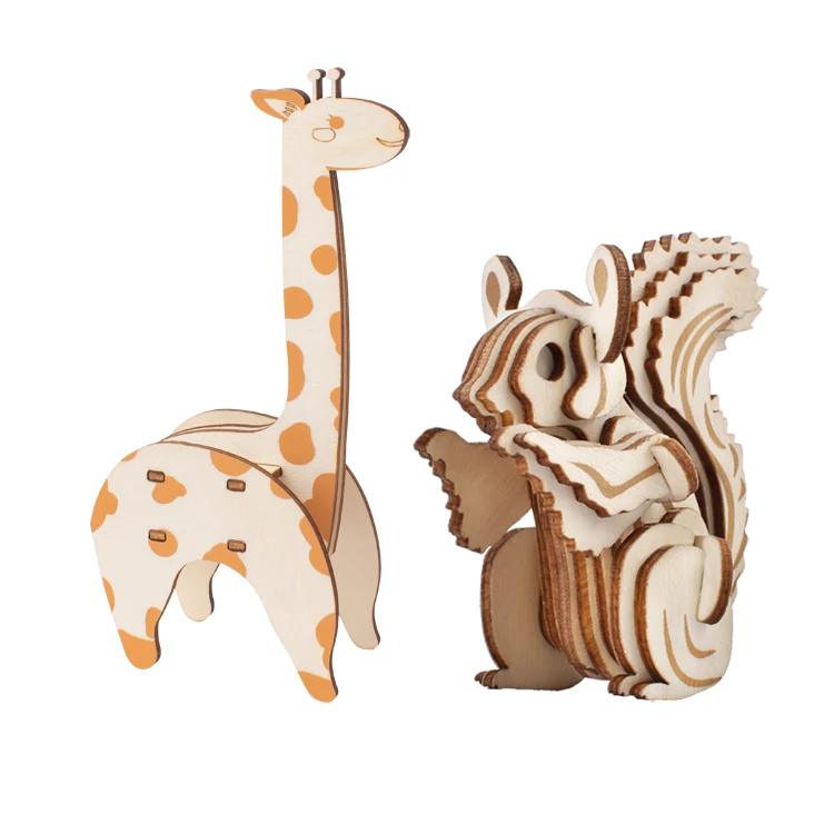 High Quality Interesting 3d Wooden Puzzle Animal 3D Diy Giraffe Items wooden toys for Kids
