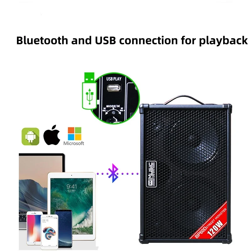 Cool Music BP60D 120W Outdoor Rechargeable Wooden Guitar Saxophone & Piano Sound Speaker for Live Street Performances