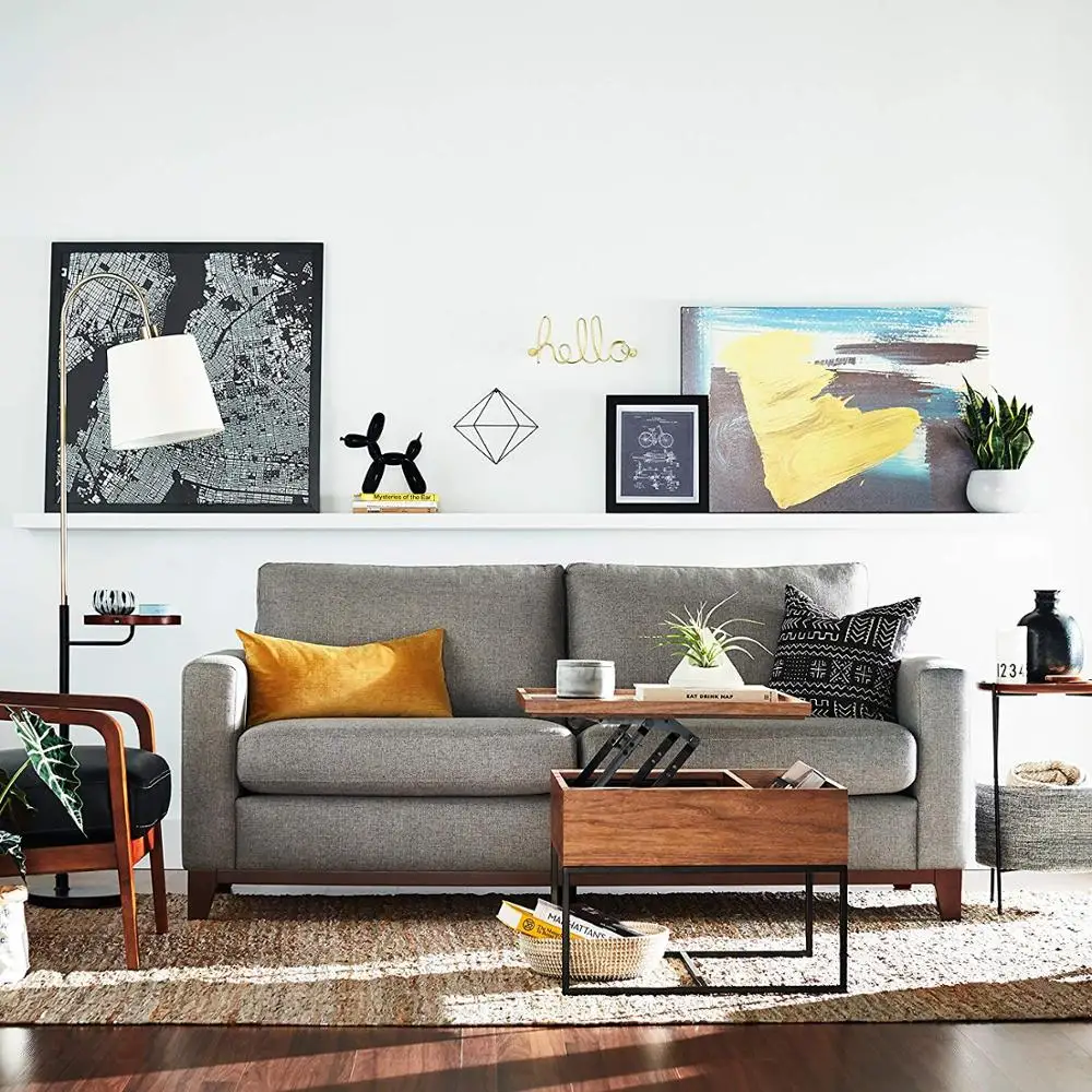 Rivet Axel Lift-Up Wood Metal Side Table, Walnut