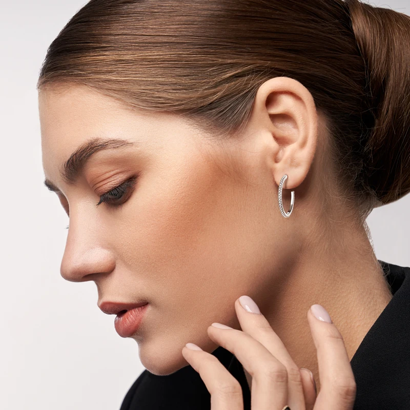 Moissanite Silver 925 Earrings Simple Big Half Circle Drop Piercing Ear Jewelry Open C Hoop Stud Earrings for women