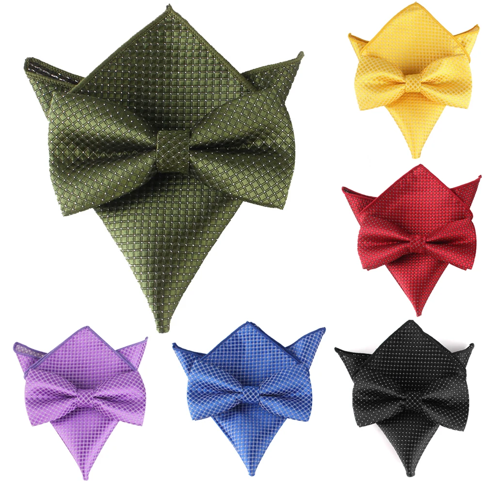 Mens Cheap Bow tie and Pocket Square Set Solid Bowties Handkerchief For Men Wedding Party