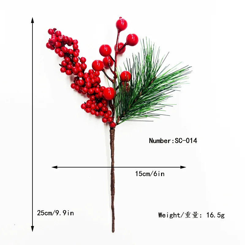 Christmas artificial pine cone branches snowflakes pine needles berries red fruit branches christmas decorative bouquet
