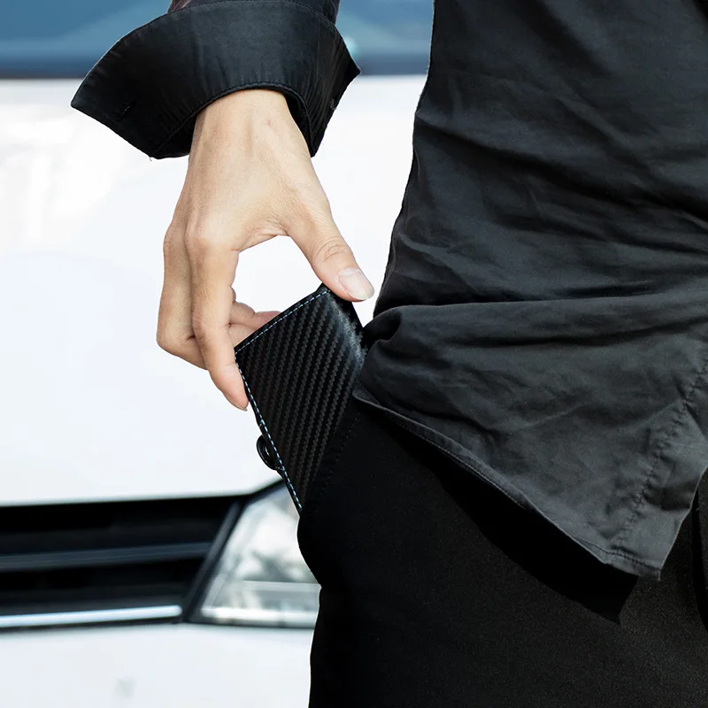High quality Card Holder for Men Carbon Fiber Slim Aluminum Wallet RFID blocking wallet coin purse pop up wallet