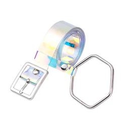 1PC NEW Transparent Women Girl Laser Rainbow Clear Pin Buckle Wide Bands Waistband Invisible Punk Waist Belt