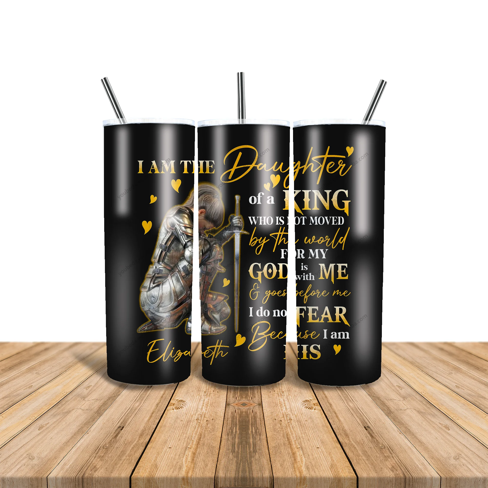 custom Christian Prayer Warriors Armor of God Kneeling Knight 20oz stainless steel water bottle double wall skinny tumbler