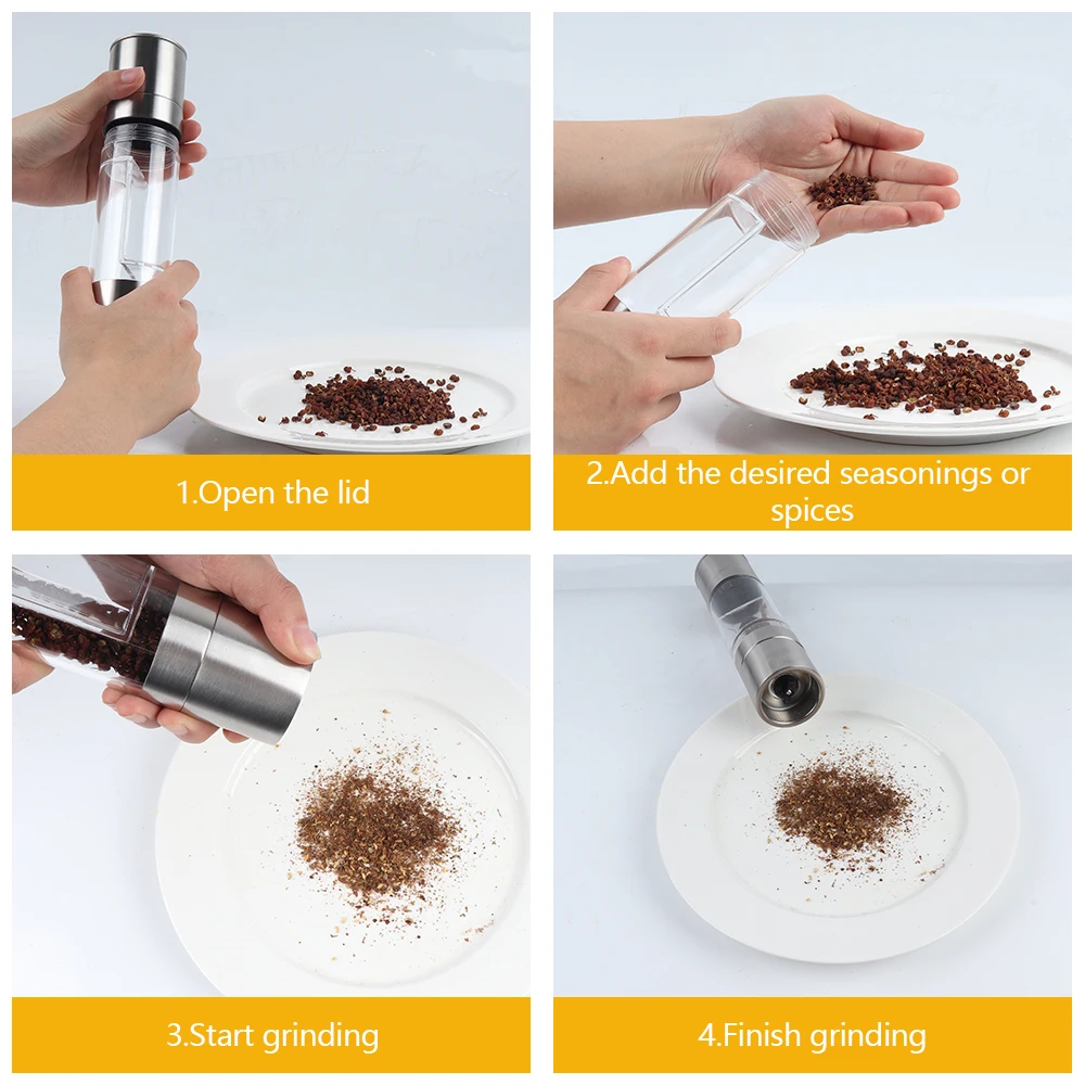 B02-0244 Hot Sell 2 in 1 Stainless Steel Salt and Pepper Mill Set Manual Salt and Pepper Grinder Set Spice Mill for Kitchen