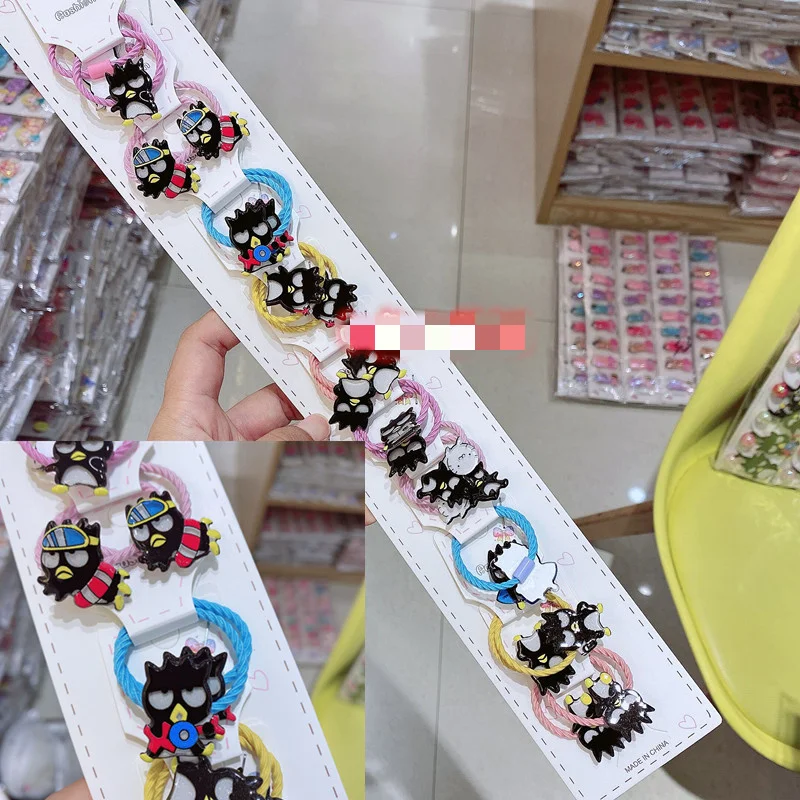Sanrioed Wholesale Acrylic Hair Clip 10pcs each set Anime bad badtz.maru Girls Gifts hair rope Pink Hair Accessories