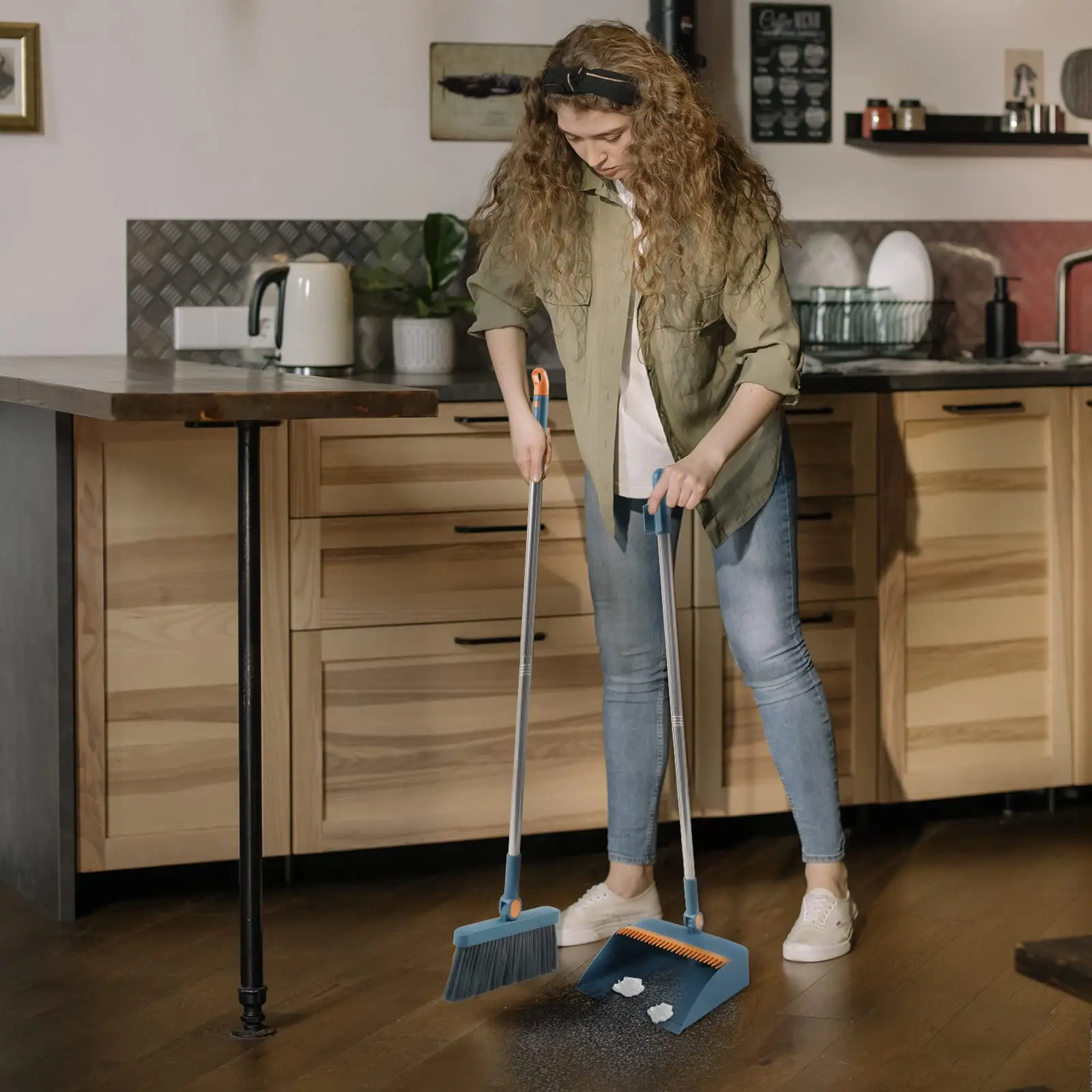 High-end Bathroom Water Wiper To Sweep Magic Brush Garbage Squeegee Home Cleaning Products Broom and Scoop Set Folding Dustpan