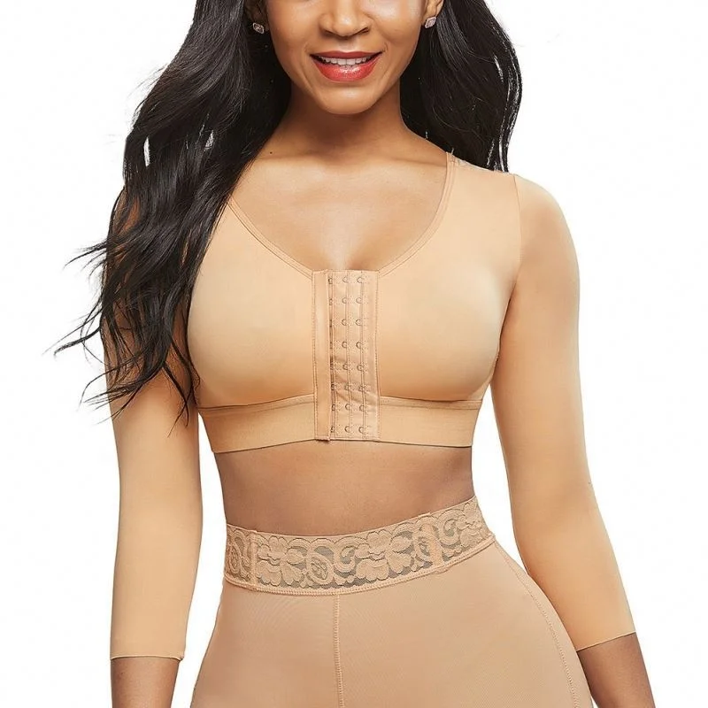 Long Sleeve Arm Compression shaper Adjustable Hooks Push Up Chest Post Surgery  Support Bra Crop Top