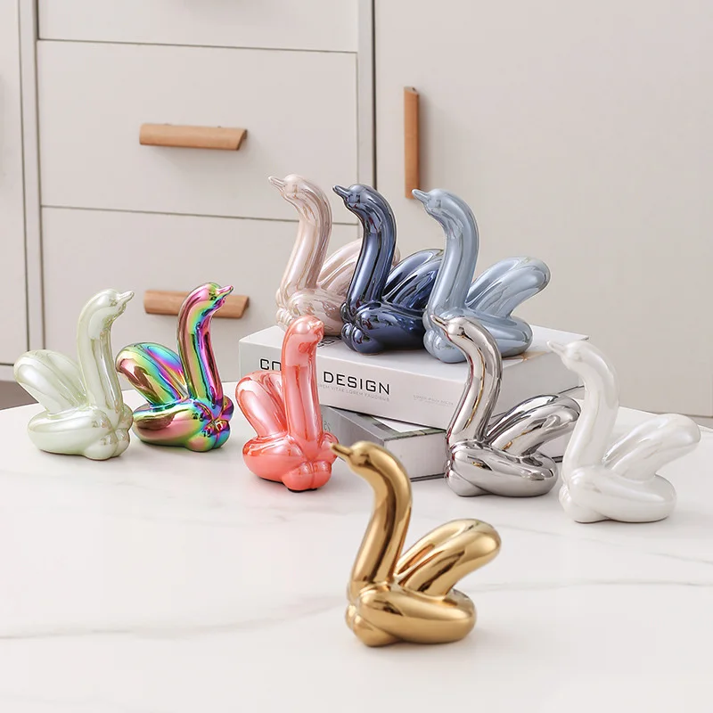 Home Decor Ceramic Crafts Nordic Light Luxury INS Style Electroplated Ceramic Balloon Snake Office Decor Accessories Gift Set