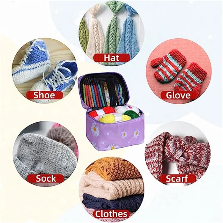 59-piece Colorful Crochet Tool Kit Needles Hook Aluminum Diy Knitting Wool Sewing Storage Kit Knitting Yarn Set