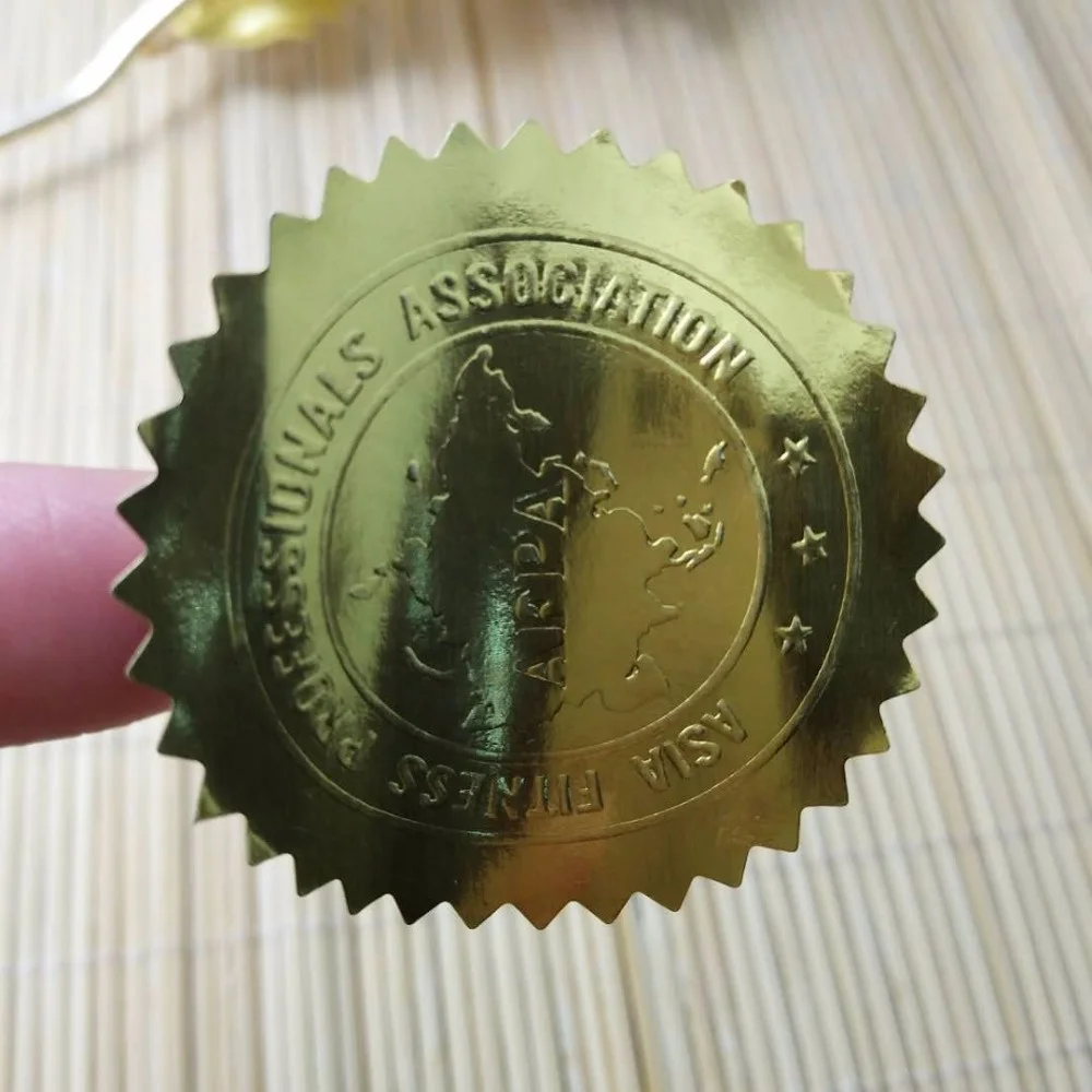 Custom Embossed Gold Foil Adhesive Sticker Business Labels embossed stickers