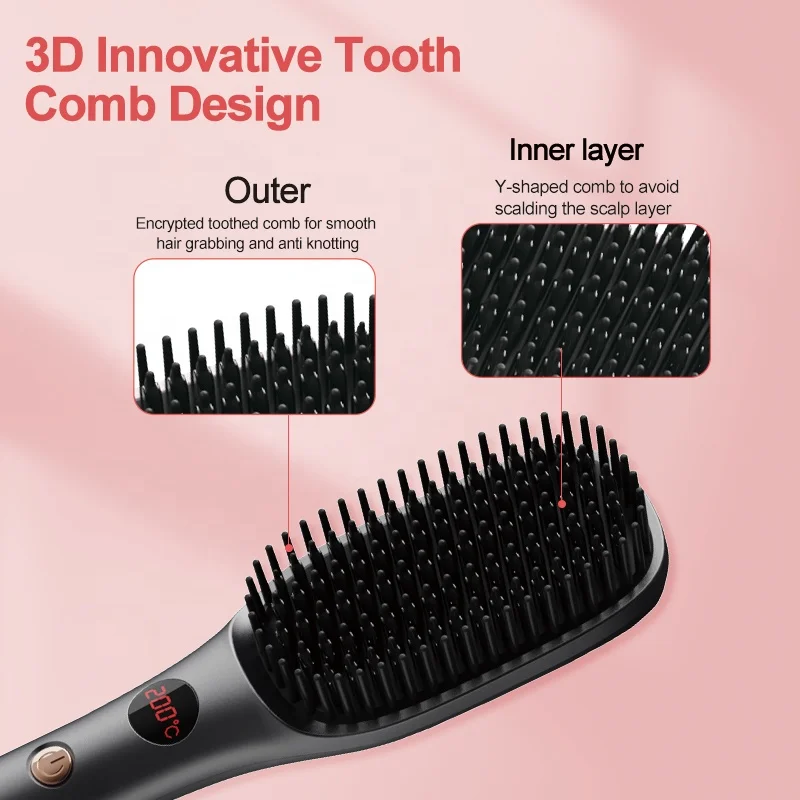 OEM Electric Negative Ion Electric Hair Straightening Brush 2 in 1 Hair Iron Brush LCD Display Ceramic Hair Straightener Comb