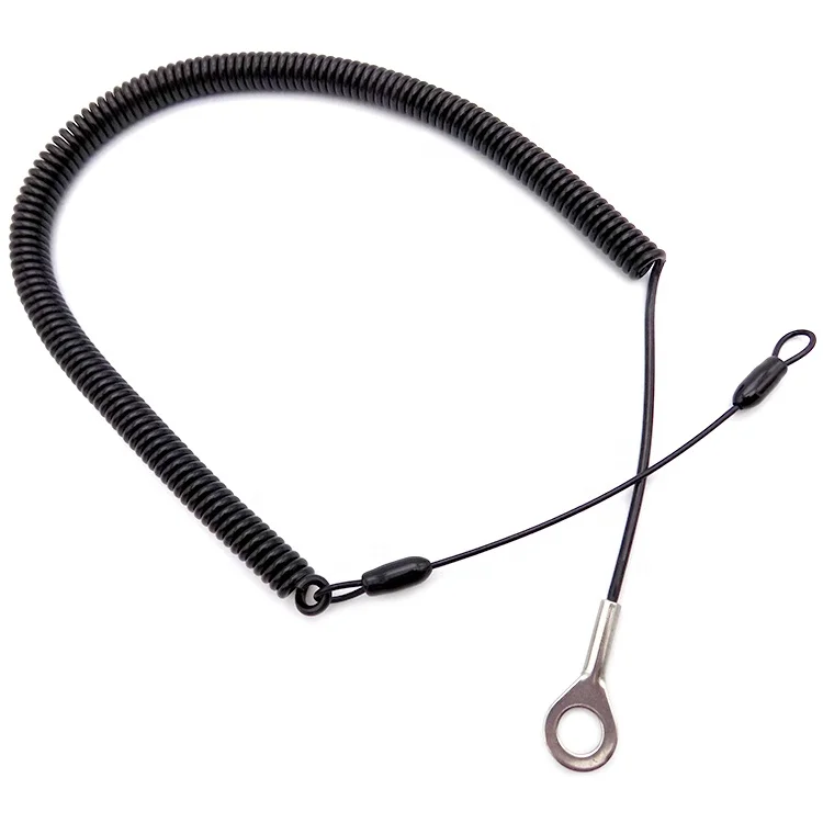 C-pin spring wire cable plastic coated coiled lanyard for retractable safety tool lanyard spring tool tether