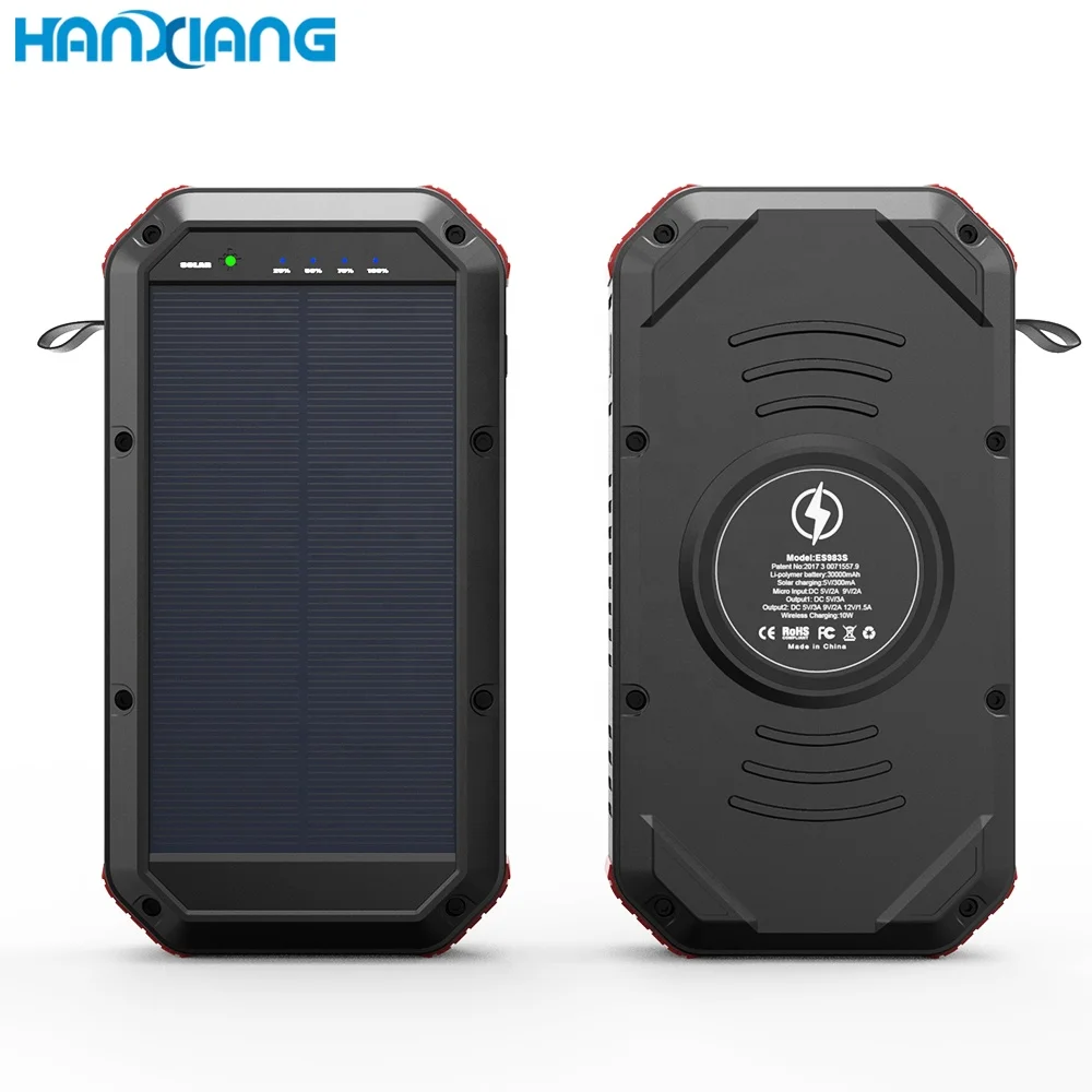 
New Arrivals 2021 Hot Outdoors Camping Flash Light 4 USB Ports PD QC3.0 Fast 30000mAh QI Wireless Solar Power Banks for Phones 