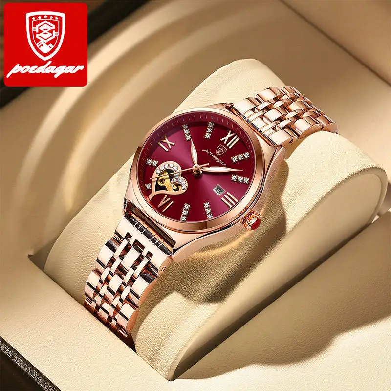 POEDAGAR 320 Women Watches Fashion Rose Gold Stainless Steel Ladies Watch Girlfriend Gift Waterproof Luminous Quartz Wristwatch