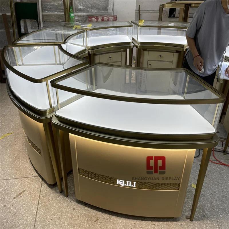 Shopping Mall Luxury Kiosk Glass Counter Display Fixture 10*10 Feet Round Jewelry Kiosk Jewelry Display Showcase