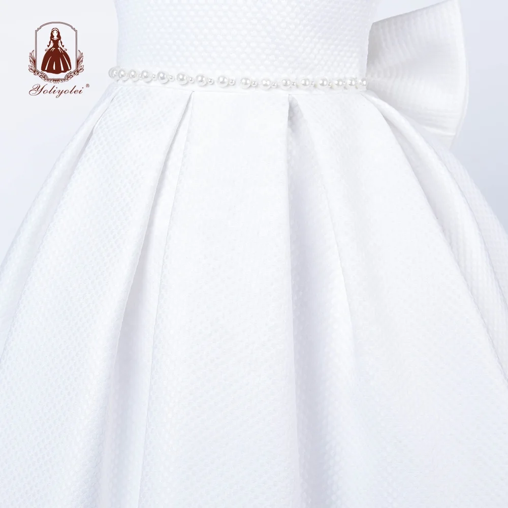 Wholesale Children Girl Summer Solid White Clothing Sweet Baby Kids Girls Ball Gown Wedding Party Dress With Bow