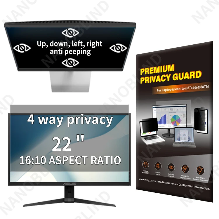 NANOBLIND 22 Inch 16:10 Aspect Anti Reflection 4 Way Privacy Filter For Lenovo / Acer / Aoc / Dell Monitor Display Screen Filter