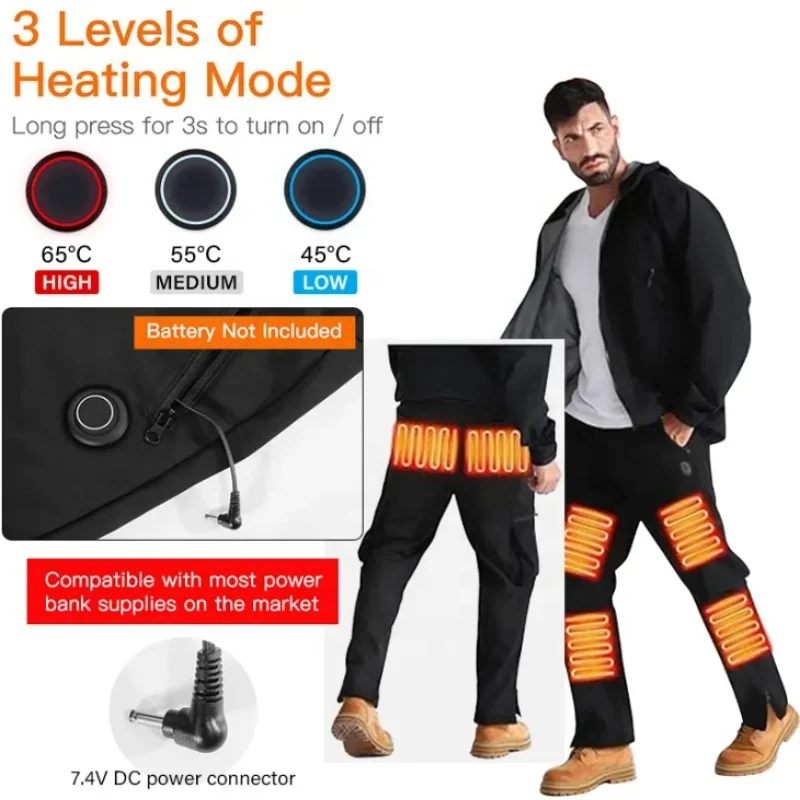Reflective Padded Winter Knitted Fabric Heated Pants 7.4V Motorcycle Heated Pant shopify Unisex Battery Heated Pants