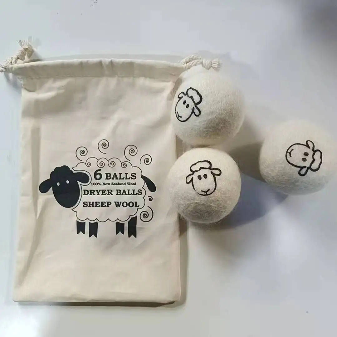 100% New Zealand Organic Wool Dryer Balls Natural Fabric Reusable 6 Pack Wool Dryer Ball 6 Pieces Set Wool Dry Laundry Balls