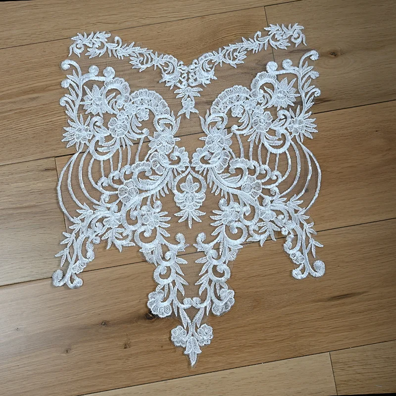 Bodice Lace Appliques Flower Embroidery Patches with Sequins Sewing on Bridal Dress Craft Projects